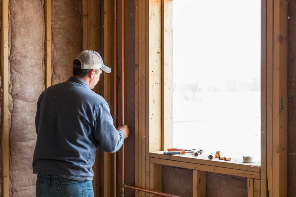 Licensed plumber running new copper supply lines in a Ferrysburg home